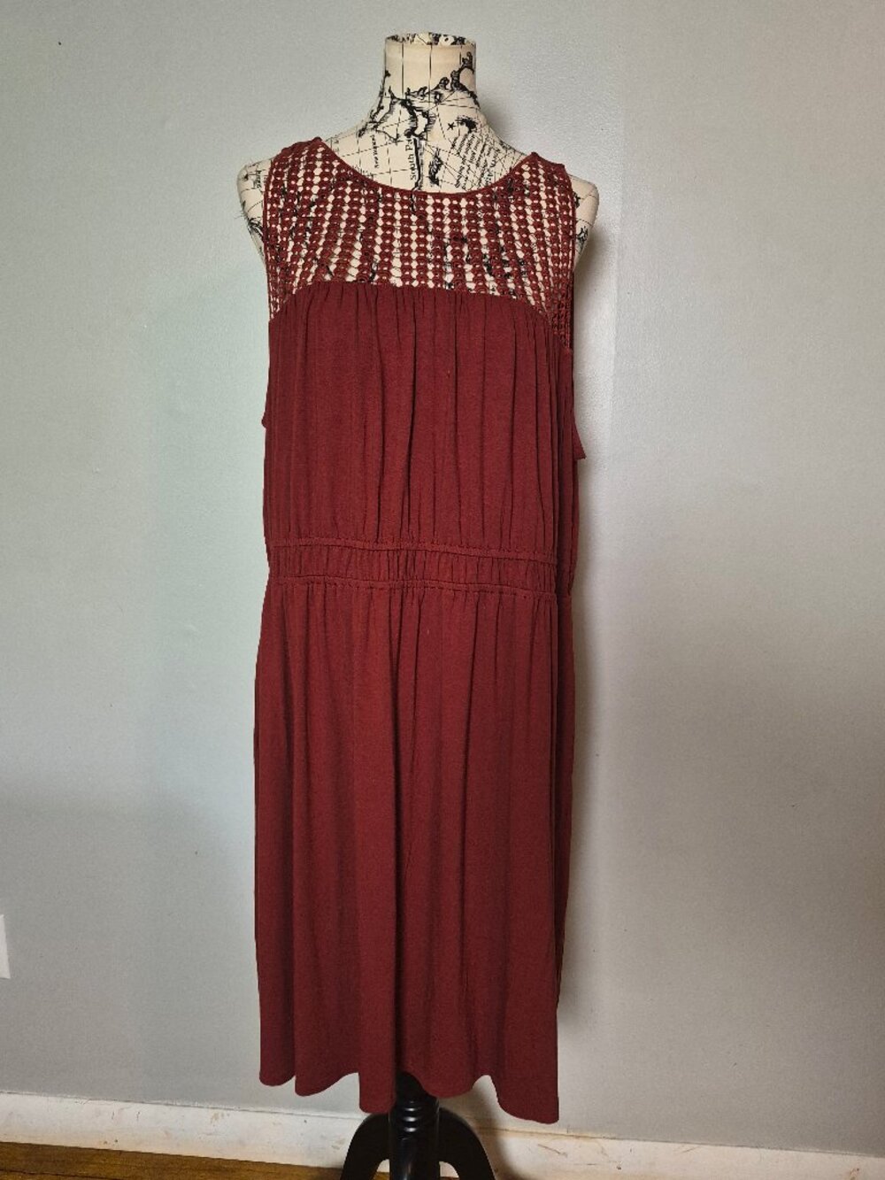 Cato NWT Plus Size 22/24 Rust Burgundy Crochet Lace Sleeveless Midi Dress